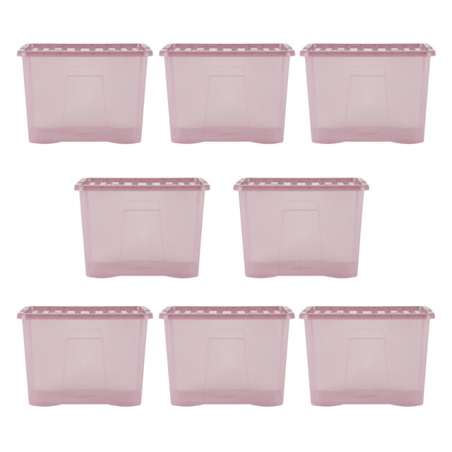 Wham Crystal 80L Plastic Storage Box Pack of 8 Tint Dusky Orchid