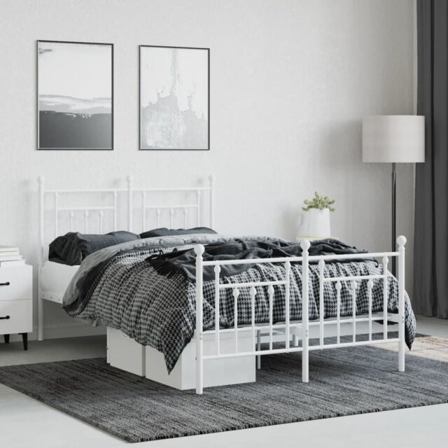Vidaxl Metal Bed Frame With Headboard And Footboard White