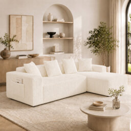 Modern Oversized 262cm Boneless Corner Sofa L-Shaped Corduroy Sofa With Storage Pockets