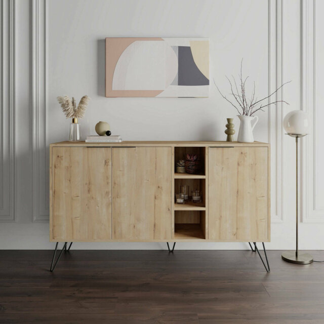 Jaycee 142 Cm Wide Sideboard - Stylish Storage Cabinet with Metal Hairpin Legs