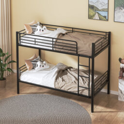 Single(3') Bunk Bed, Single Over Single Loft Bed Frame With Ladder And Safety Guardrail, Home Bedroom Dormitory Space-Saving Twin High Sleeper Beds