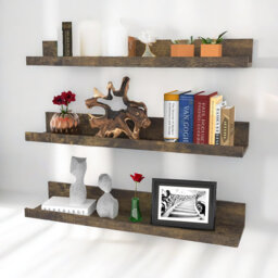 Daline 3 Piece Wooden Floating Shelves Industrial Rustic Brown Home Wall Décor