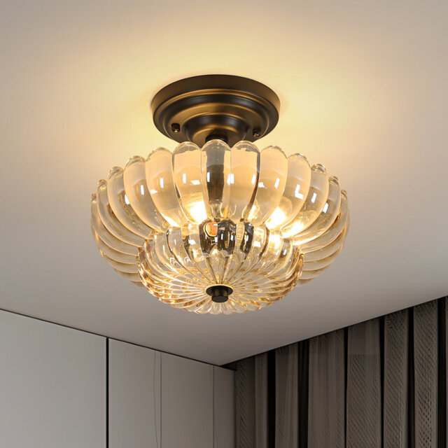 Vintage Glass Amber Shade Flush Mount Ceiling Light