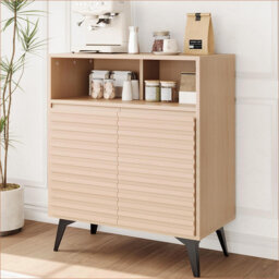 Fluted Storage Cabinet, Sideboard Buffet Cabinet Mid-Century Modern Two-Tier Display Stand with Storage & Adjustable Shelves for Living Room, Kitchen,