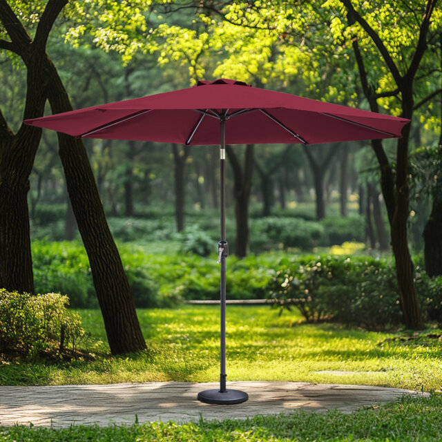 2.7M Round Patio Crank Tilt Umbrella Outdoor Garden Parasol with Base