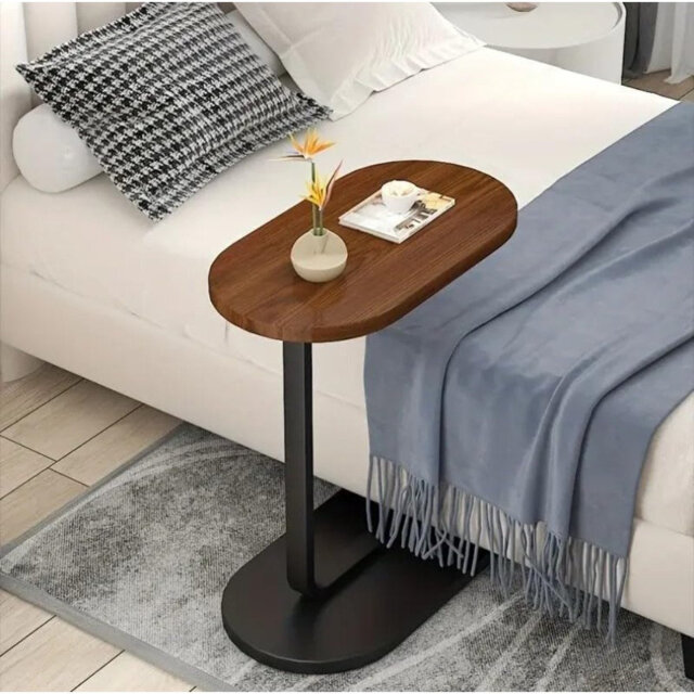Small Side Table End Table, C-Shaped Wood Coffee Table TV Tray for Eating Couch Tables for Small Space, Living Room