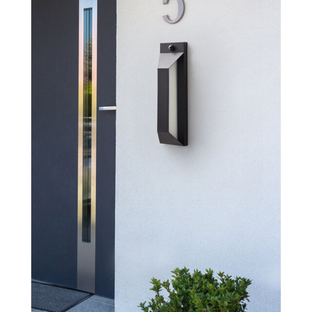 MAWZA Matte Black 46cm H Integrated LED Frosted Glass Outdoor Armed Sconce