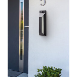 MAWZA Matte Black 46cm H Integrated LED Frosted Glass Outdoor Armed Sconce