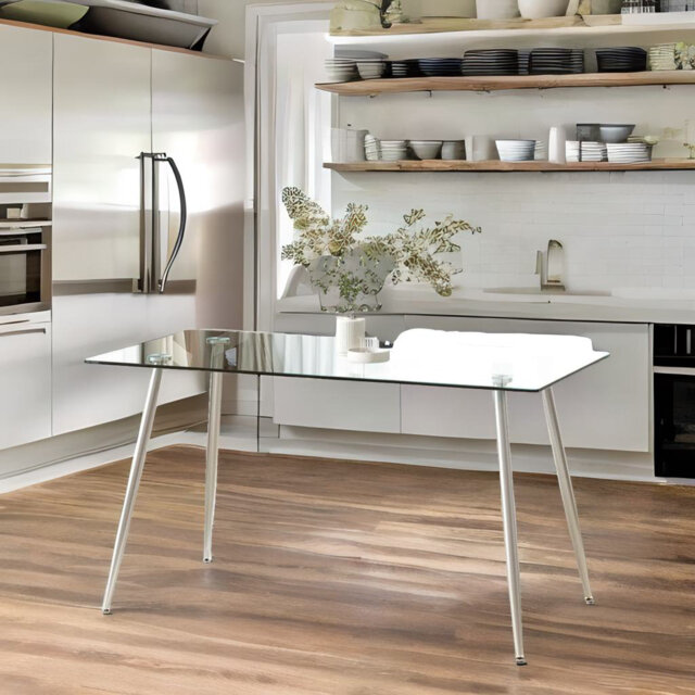 Anayeli Glass Top Metal Base Dining Table