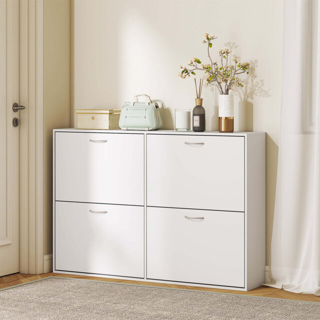 Wooden Modern Design Shoe Cabinet With 4 Flip Drawers