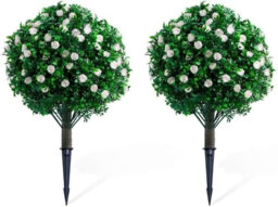 60cm Artificial Rose Topiary Ball Trees, UV-Resistant, White