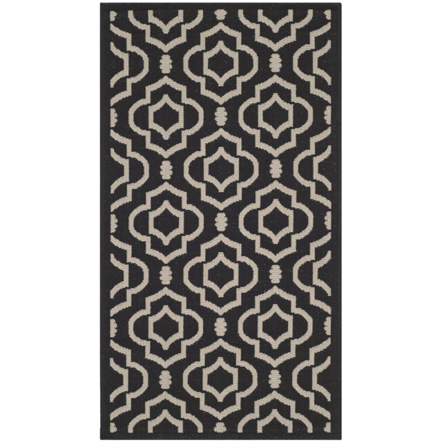 Mandel Looped/Hooked Ivory/Black Indoor/Outdoor Rug