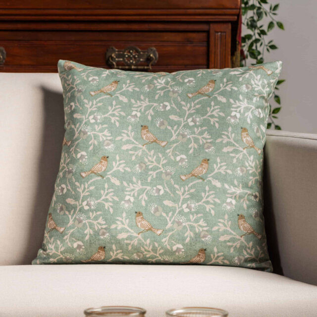 Dainty Songbird Cushion in Duck Egg Blue