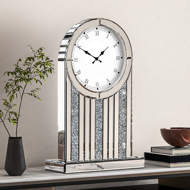 37x55cm  Table Clock Modern Mirrored Glass Accent Clock