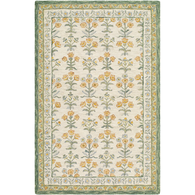 Fairfax-Hand Tufted Yellow Green Beige Pink Wool Global Living Dining Bedroom Rug