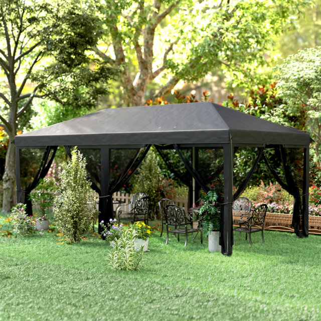 3 X 6m Pop Up Gazebo, Outdoor Marquee Party Wedding Tent With 6 Removable Mesh Side Walls, 3-level Adjustable Height, Powder-coated Steel Frame, With