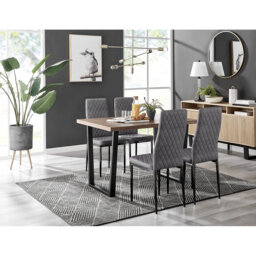 Kylooe Modern Marble and Silver Dining Table Set With 4 Quilted Velvet Dining Chairs