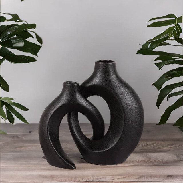 2PC Black Ceramic Vases