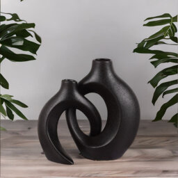 2PC Black Ceramic Vases
