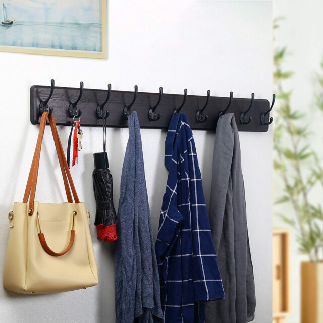 Solid Wood Wall Mounted Required 10 - Hook Wall Mounted Coat Rack