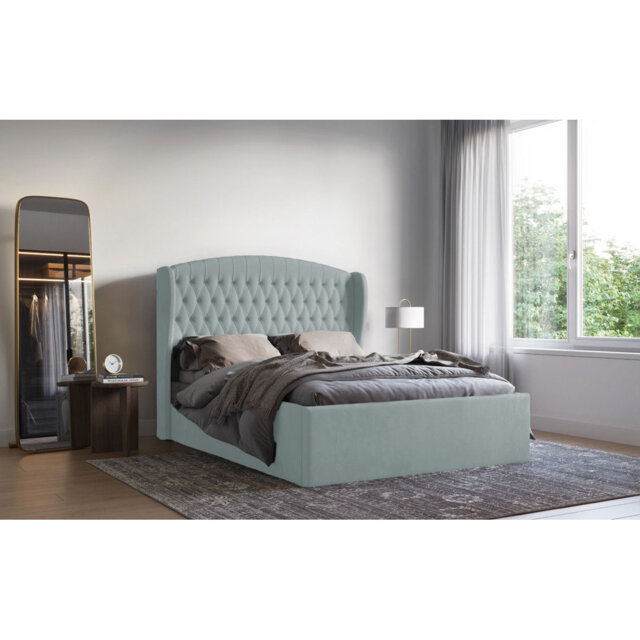 Medau Velvet Upholstered Bed Frame - Padded Headboard, Chrome Feet