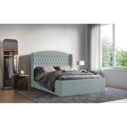 Medau Velvet Upholstered Bed Frame - Padded Headboard, Chrome Feet
