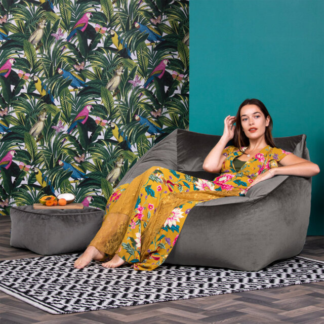 Natalia Velvet Armchair Bean Bag and Square Footstool