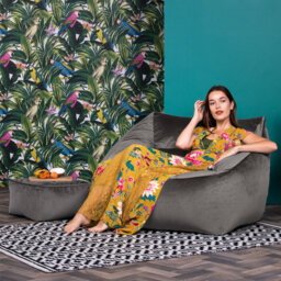 Natalia Velvet Armchair Bean Bag and Square Footstool