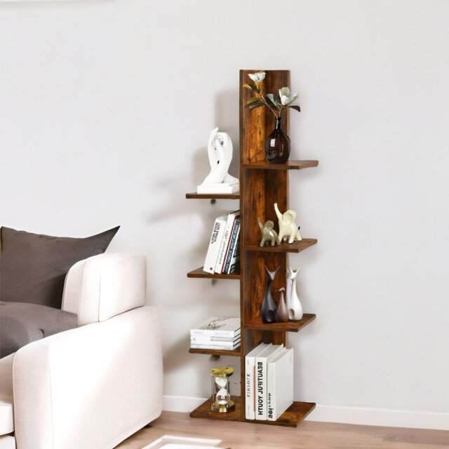 Maryanna 141cm H x 50cm W Bookcase Shelves Free Standing Industrial Rustic Brown Furniture