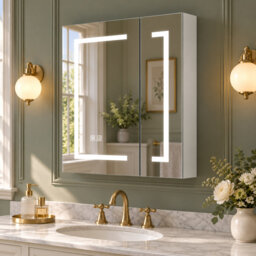 Ayyash 2 Door LED Bathroom Mirror,60 Wx 65 H cm Cabinet with 5 Shelves