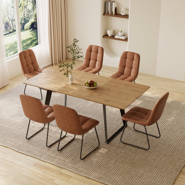 7-Piece Extendable Kitchen Dining Table with 6 Modern Dining Chairs