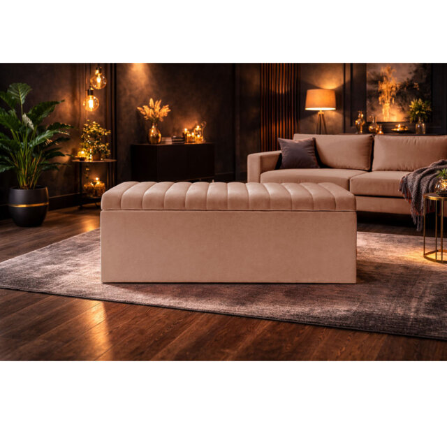 Royal Velvet Storage Ottoman Box with Hinged Lid - Lined Upholstered End of Bed Storage Bench - Soft Close Storage Seat - Made in UK