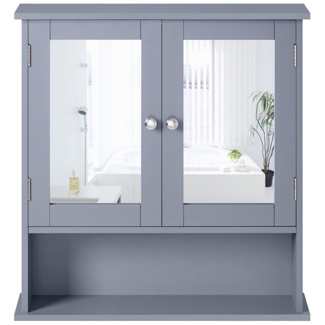 Wall Bathroom Storage with Double Mirror Doors