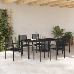 7 Piece Garden Dining Set Black PVC Rattan