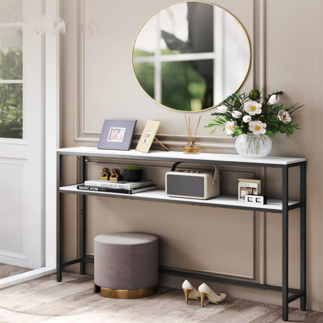Console Table, 2-Tier Slim Sofa Table, 20 X 120 X 80 Cm, Hallway Table With 2 Shelves, For Living Room, Entryway
