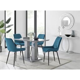 Edzard Double Pedestal High Gloss Dining Table Set with 4 Luxury Velvet Dining Chairs