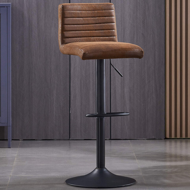 Tashina Vintage Suede Upholstered Bar Stool Height Adjustable Single 360 Swivel