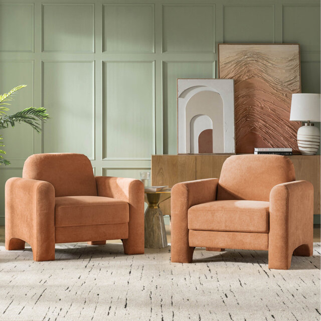 Gabriel Modern 91 Cm Curved Chenille Wide Seat Armchair