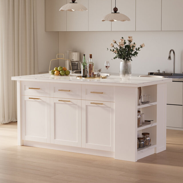 Modern Freestanding Kitchen Islands with Stone Top,Kitchen Island with Storage and Seating Area