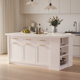Modern Freestanding Kitchen Islands with Stone Top,Kitchen Island with Storage and Seating Area