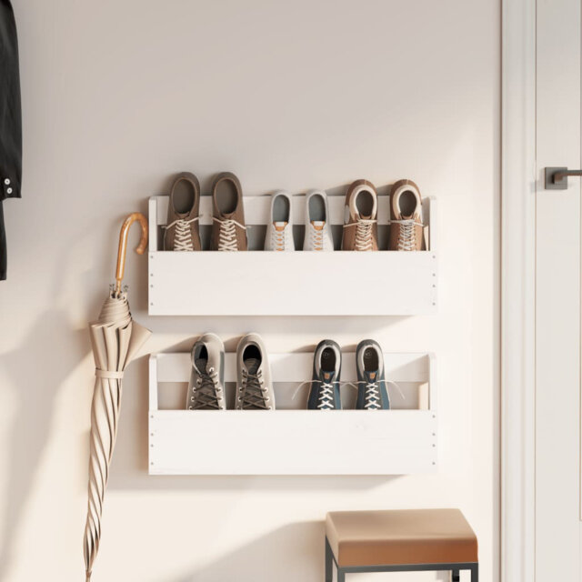 Bowmin Wall-mounted Shoe Racks Shoe Storage Shoe Shelf 2 pcs Solid Wood Pine