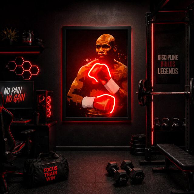 Floyd Mayweather Neon Led Wall Art Canvas With Red Neon Glow Home Gym Decor
