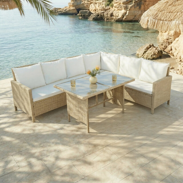 Alia Outdoor Rattan Corner Sofa And Table Set