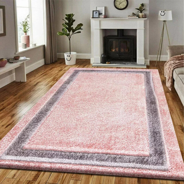 Luxury Shaggy Rug Bordered Solid Design Large Area Rug For Bedroom Living Room Fluffy Floor Mats Small Door Mats