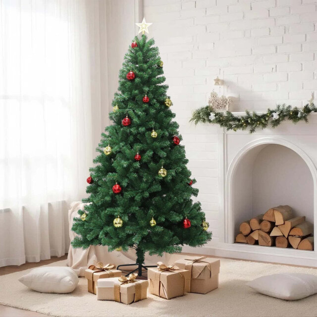 Artificial Christmas Tree with Remote Control Green Holiday Tree for Living Room Office Party Decoration, Premium Hinged Artificial Pine Lighted Holid