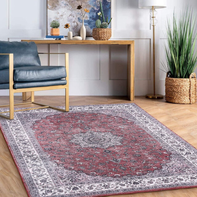 Anti-Slip Machine Washable Low Pile Vintage Area Rug, Gray-black, 120*170cm