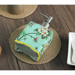 13oz Ceramic Soap Dispenser - Flower Pattern Lotion Bottle with Removable Pump - for Kitchen/Bathroom Soap & Oils