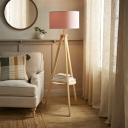 Ismay 149 cm Morrigan Wood Tripod Floor Lamp with Shelf & XL Reni Shade