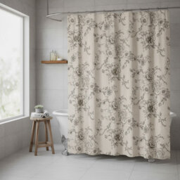 Farmhouse Floral Vintage Shower Curtain Black Linen Pattern Shower Curtains Tan Taupe 72X72