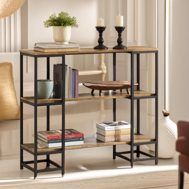 110Cm Rustic 3 Tier Console Table with Storage Shelves Living Room Entryway Hallway